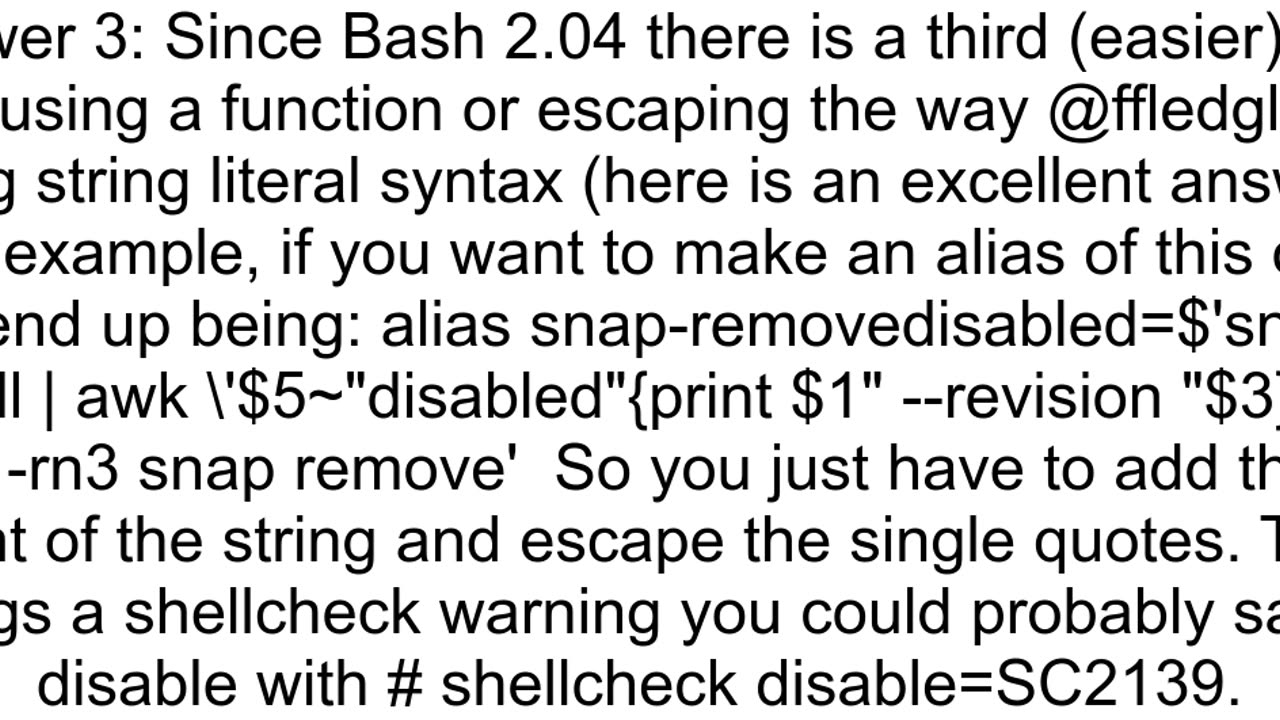 bash alias command with both single and double quotes