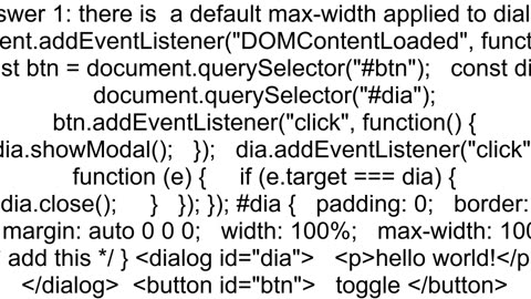 How to position HTML dialog element at bottom of page with full width