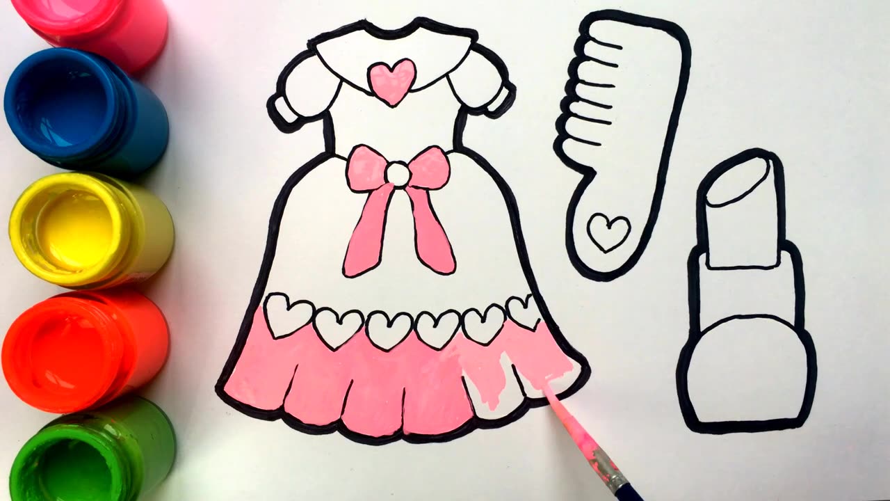 Lipstick, Princess Dress and Comb Draw and Colour, Painting Page