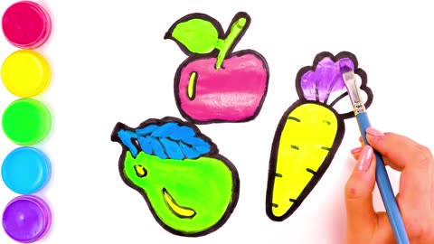 Belajar menggambar dan mewarnai set sayuran dan buah buahan untuk anak anak