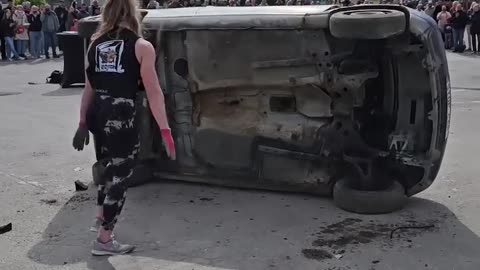 Incredible Strength as woman flips car 💪