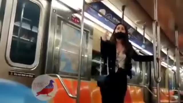 Tripple Vaxer in NYC screams at a man on the train who refuses to wear a Mask