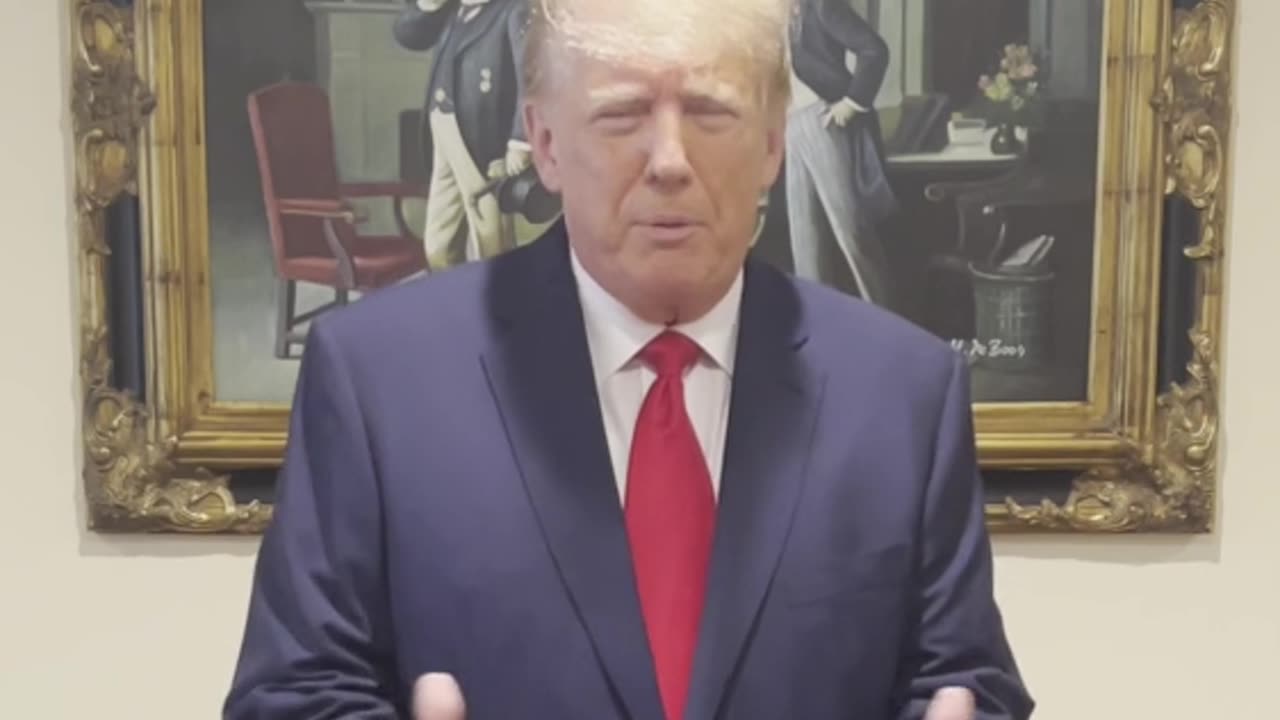 President Trump gives statement on fake boxes indictment in front of James Madison portrait
