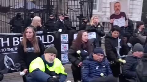 The jab injured and supporters hit Downing Street yesterday.