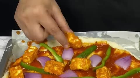 Indian ASMR World #shorts_ Cooking BBQ Paneer Pizza
