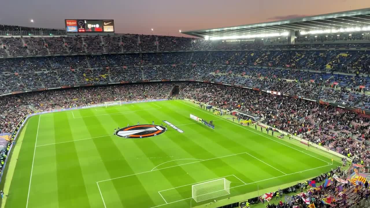 First time UEFA EUROPA LEAGUE anthem sounds at CAMP NOU in 4k!!