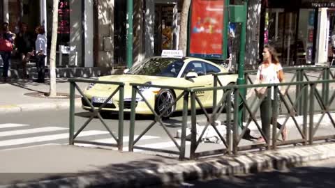 Taking the driving test in a sports car.