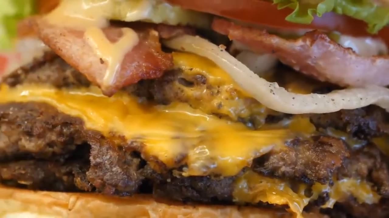 Korean Street Food | Bacon Triple Cheeseburger American style