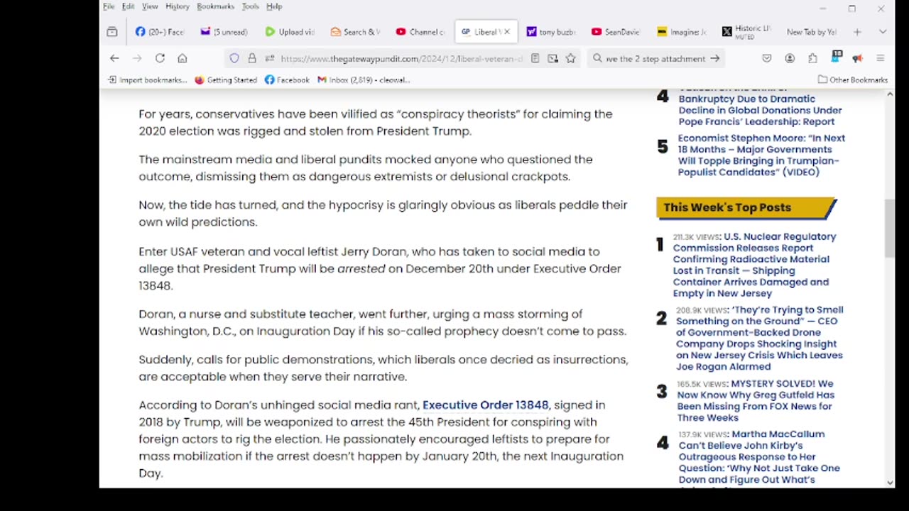 Liberal Veteran Claims Trump Will Be Arrested December 20th Under Executive Order 13848