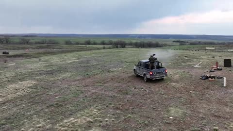 Airborne mobile fire support unit exercises at training ground