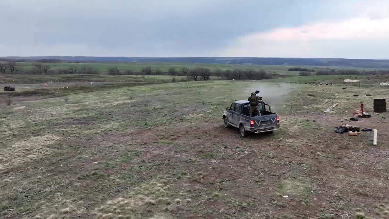 Airborne mobile fire support unit exercises at training ground