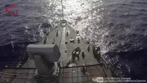 US Navy Ship Self-Defense System in Action - Launches RAM, Phalanx and Chaff