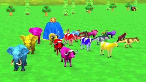 Paint Animals Duck_Tiger_Cow_Lion_Buffalo_Gorilla_Elephant_Dinosaur Fountain Crossing Animal Game Ne