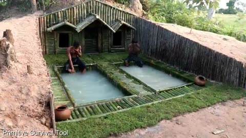 Building house under the wood roots with swimming pool | Surviving in the wood