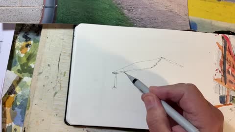 Pen and wash drawing demonstration of a farmyard-17