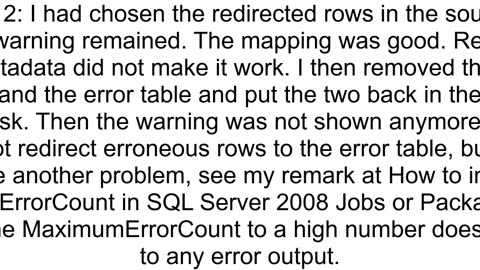 SSIS Source Error Output No rows will be sent to error outputs