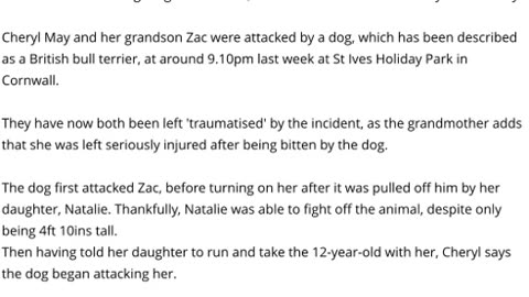 12 Year Old Boy & His Grandmother Are Mauled By Dog In Attack Like A 'Horror Film' Cornwall UK