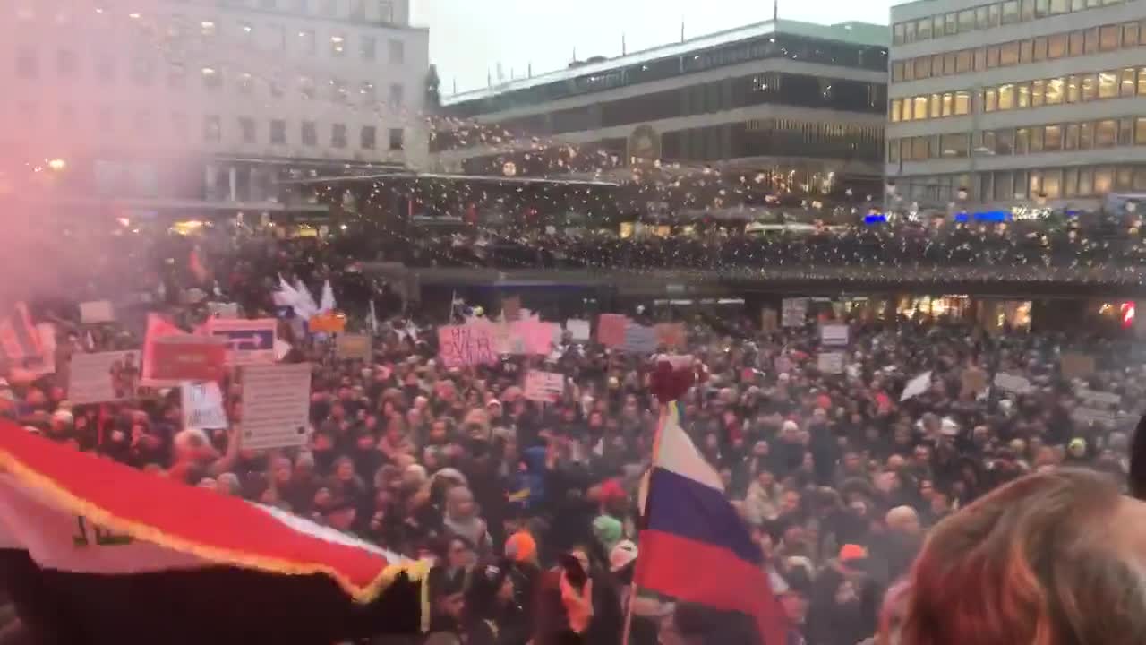 Large protest against vaccine passports in central Stockholm, the capital of Sweden.