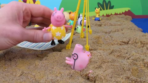 Peppa Pig at the Beach finds Dinosaur Fossils Toy Learning Video for Kids!