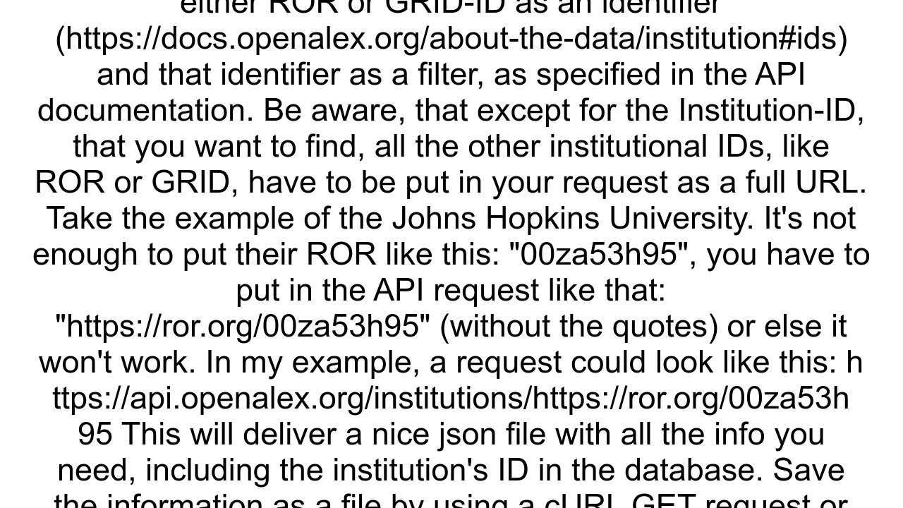 OpenAlex API How to get institution ID