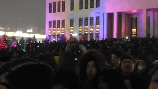 And these are the protesters in Shymkent near the city akimat (administration) The police are not