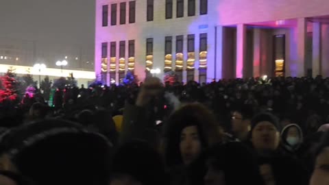 And these are the protesters in Shymkent near the city akimat (administration) The police are not