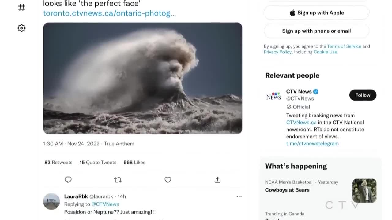 Ontario photographer takes photo of wave that resembles a face