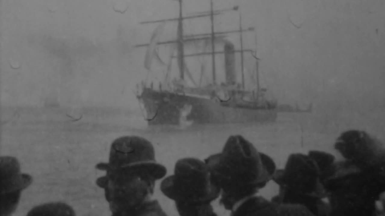 Steamship "Coptic" Sailing Away (1897 Original Black & White Film)