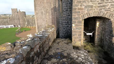Walking on the walls of Pembroke castle. March 2022