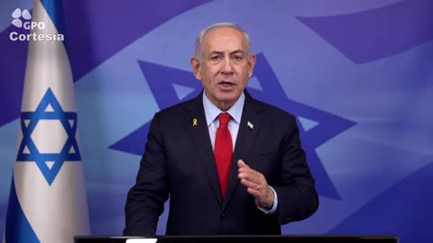 El primer ministro Benjamín Netanyahu en una declaración a los medios