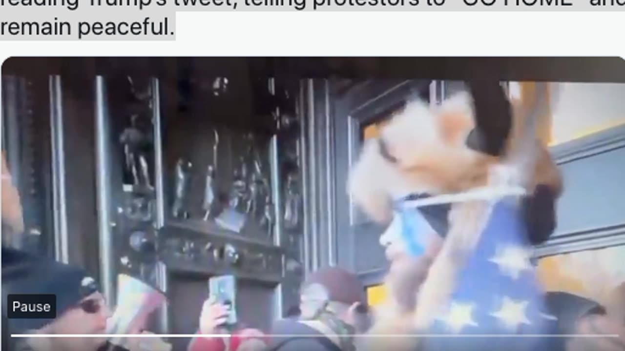 Jacob Chansley reading Trump’s tweet, telling protestors to "GO HOME" remain peaceful.