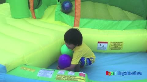 HUGE EGGS Surprise Toys Challenge with Inflatable water slide