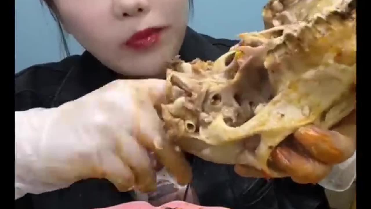 Women's China Eating Goat Head Spicy Food & Delicious Yummy Asmr video