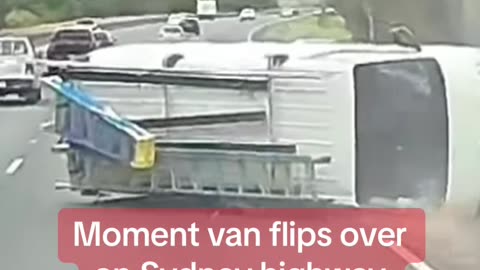 Dashcam has captured the moment a van flipped onto its side on the Hume Highway