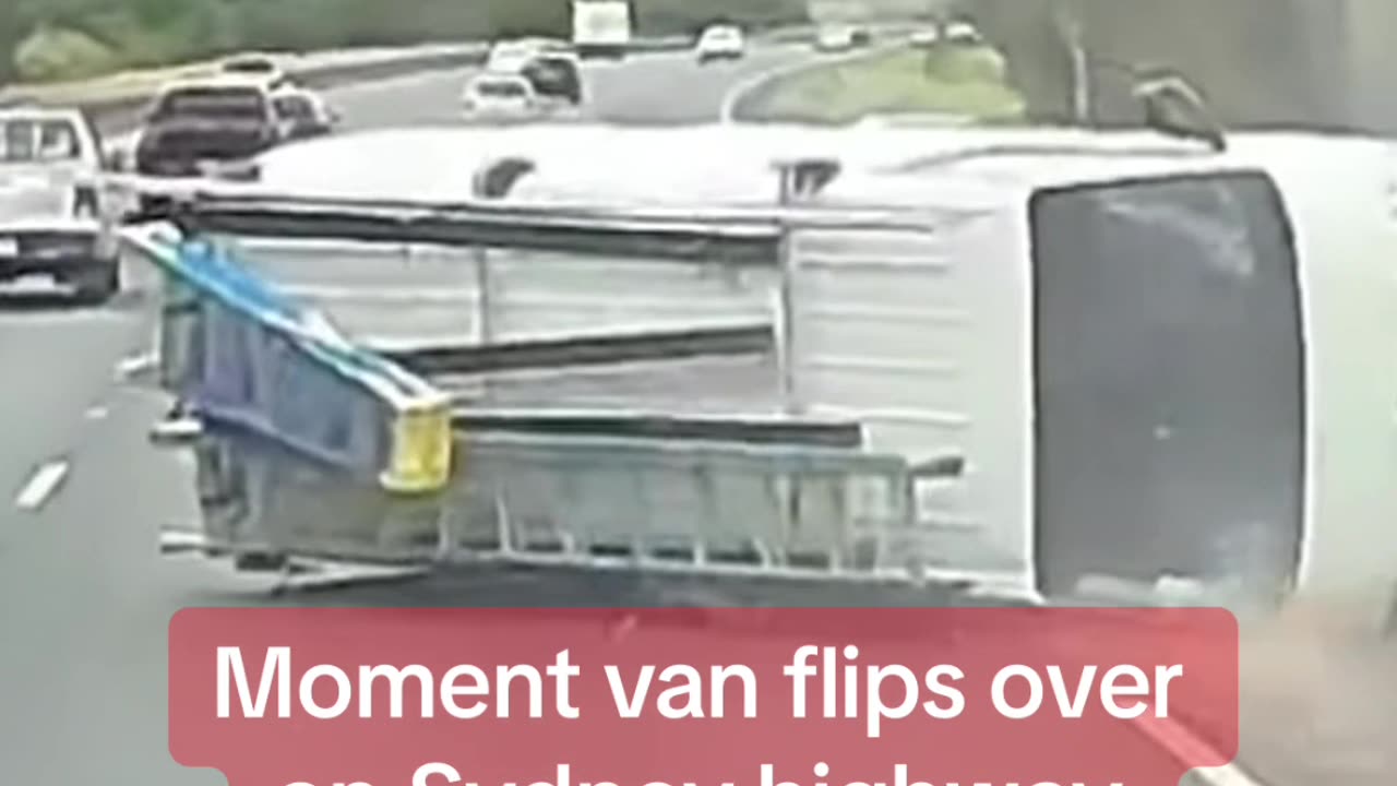 Dashcam has captured the moment a van flipped onto its side on the Hume Highway