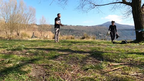 POV live stream slacklining in Italy
