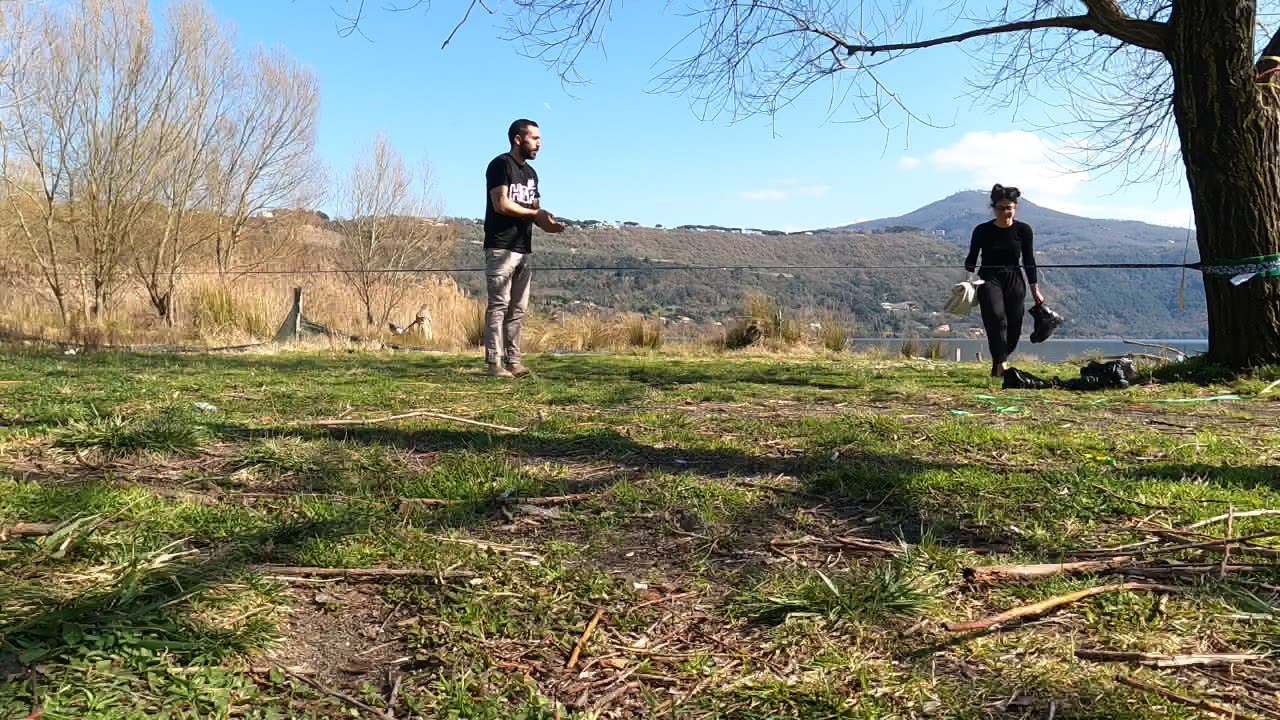 POV live stream slacklining in Italy