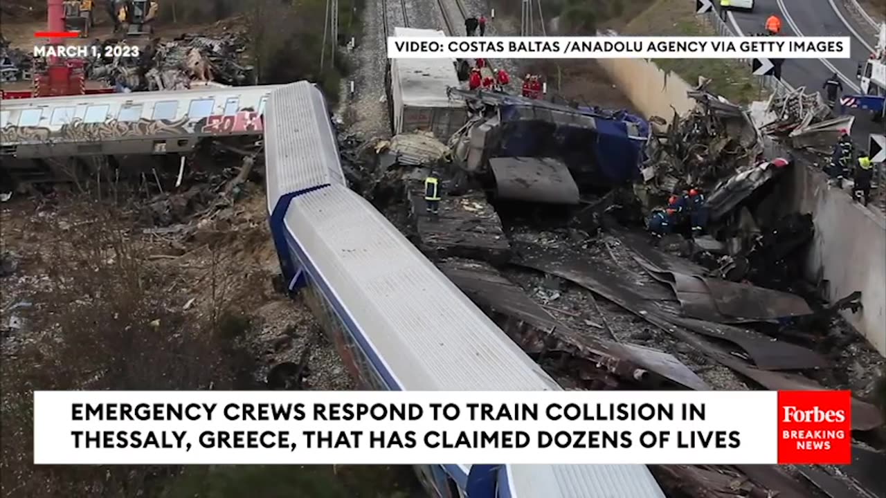 Emergency Crews Respond To Train Collision In Thessaly, Greence, Which Has Claimed Dozens Of Lives