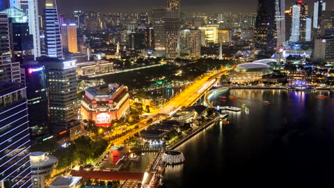 Singapore cityscape at night, time-lapse