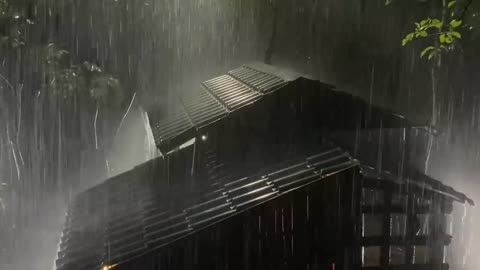 Fall into Sleep in Under 3 Minutes with Heavy Rain & Thunder on a Metal Roof of Farmhouse at Night