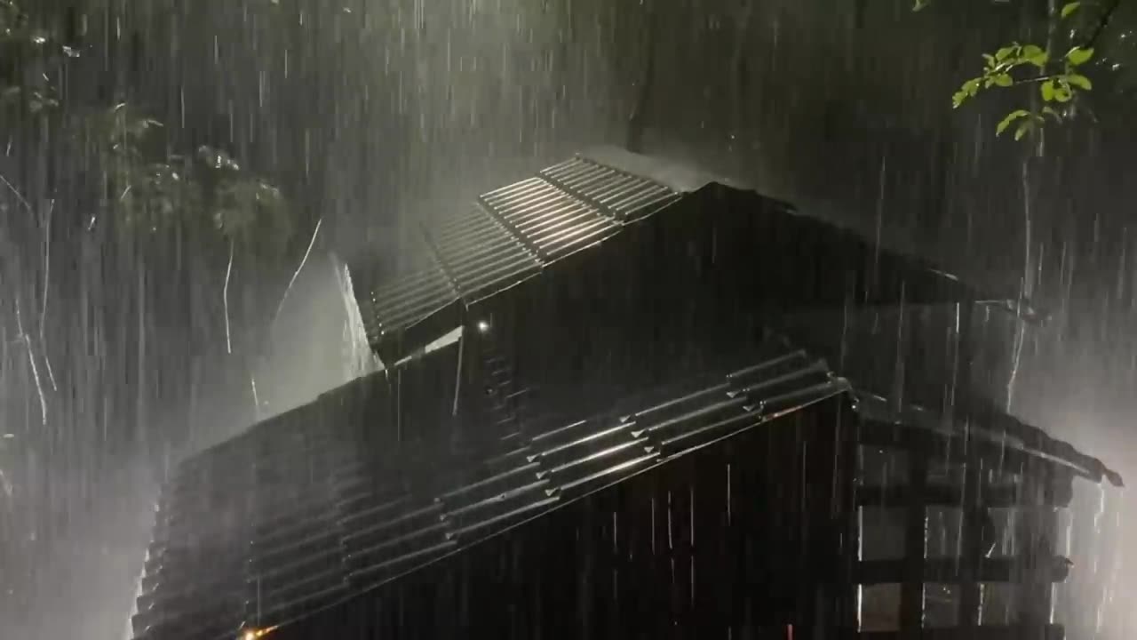 Fall into Sleep in Under 3 Minutes with Heavy Rain & Thunder on a Metal Roof of Farmhouse at Night