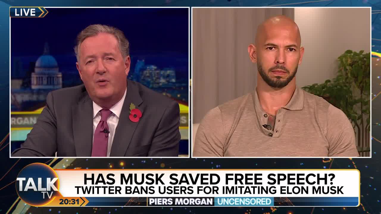 Andrew Tate RETURNS To Debate Piers Morgan on Elon Musk And Free Speec