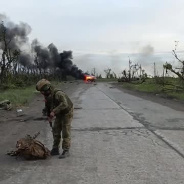 Russian squad shows their Bukhanka van which was destroyed by a UA drone