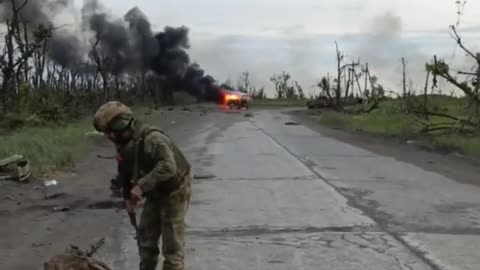Russian squad shows their Bukhanka van which was destroyed by a UA drone