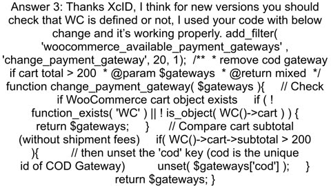 Hide cash on delivery for orders over a specific subtotal amount in WooCommerce