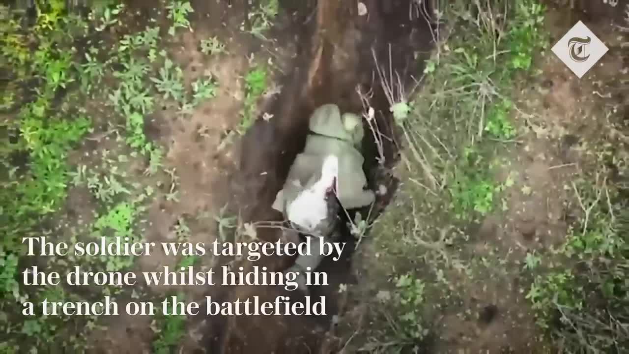 Moment Russian soldier catches and throws away Ukrainian 'drone bombs'