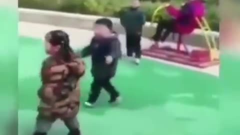 kid trying to impress his crush 😂 #funny , #cute
