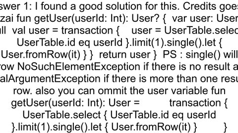 Kotlin Exposed SELECT single record