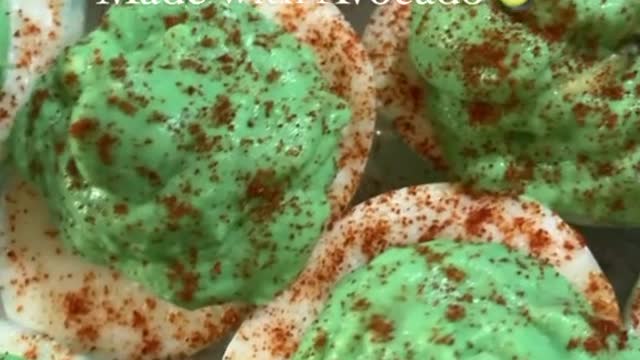 Halloween Deviled Eggs Made With Avacado - Recipe In Description