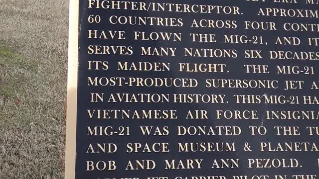 MIG-21 Soviet era fighter jet. Tulsa Air and Space Museum 1/9/23